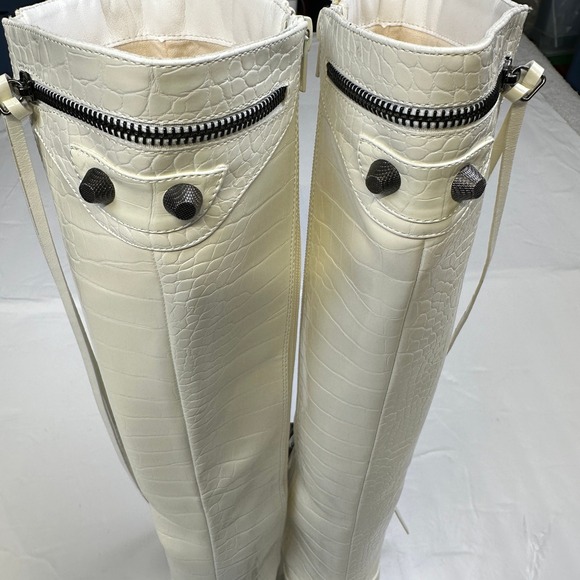 Fashion Nova Knee High Boots Croc Embossed White Stiletto Size 6 - Picture 3 of 13